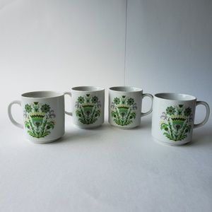 Set of 4 Retro Wycinanki Folk Art Mugs